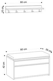 Nástenný vešiak BOBY 15x80 cm + skrinka na topánky 42x80 cm hnedá/čierna
