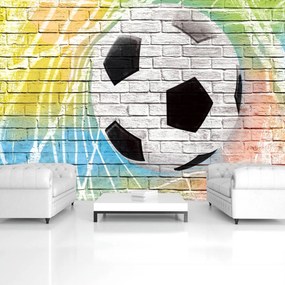 Fototapeta - Graffiti - futbal na tehlovej stene (254x184 cm)