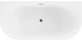 Mexen Oval, voľne stojaca nástenná vaňa 180 x 80 cm, biela, zlatý lesklý prepad, 52671808000-50