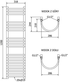 Mexen Eros, vykurovacie teleso 1200 x 318 mm, 419 W, antracitová, W112-1200-318-00-66