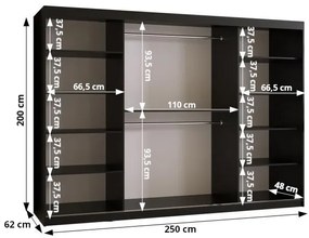 Šatníková skriňa Riven 2 250 (matná čierna) (so zrkadlom). Vlastná spoľahlivá doprava až k Vám domov. 1064188