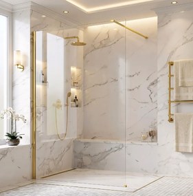 Bezrámová sprchová zástena REA FLEXI GOLD 120 cm, zlatá lesk/transparent - bez vaničky