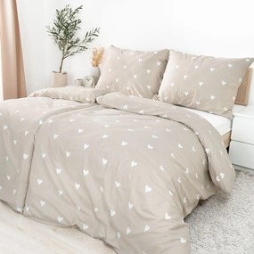 Goldea flanelové posteľné obliečky - srdiečka na latte 140 x 200 a 70 x 90 cm