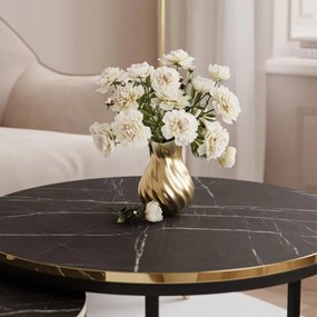 OKRÚHLY KONFERENČNÝ STOLÍK LEONARDO GLAM 2v1 ČIERNY MRAMOR + ČIERNY + ZLATY