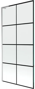 Mexen Next L, 1-krídlová vaňová zástena 90 x 150 cm, 6mm číre sklo-čierny vzor, chrómový profil, 895-090-000-03-77-01