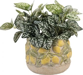 Béžový antik cementový kvetináč lemovaný citrónmi Lemoni - Ø 19*15cm