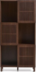 Tmavohnedá knižnica v dekore orecha s posuvnými dverami 84,5x170x42,5 cm Beyla – Kave Home