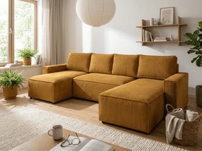 Horčicová sedacia súprava do U SMART COSARO 295x140 cm