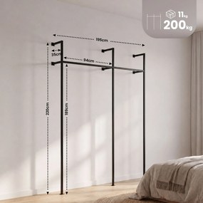 Nástenný vešiak Merton 195,5x35x220 cm - čierna