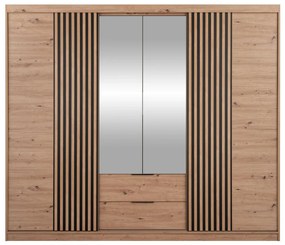 Šatníková skriňa so zrkadlom Nojan 250, Farby: dub artisan / dub artisan + čierna