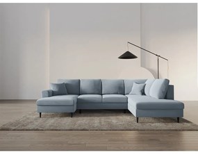 Svetlomodrá zamatová rozkladacia/s úložným priestorom rohová pohovka (pravý roh/do "U") Kyoto – Cosmopolitan Design