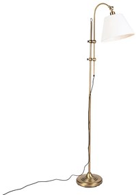 Klasická stojaca lampa bronzová s bielym tienidlom - Ashley