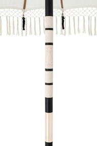 Biely slnečník so drevenou tyčou a strapcami Flavie Blue - ∅ 180*260 cm
