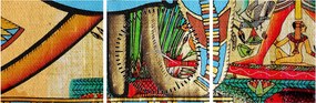 Obraz s egyptskými motívmi (s hodinami) (90x30 cm)