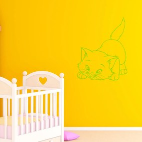 Veselá Stena Samolepka Roztomilá mačička Farba: zelená, Veľkosť: 100 x 100 cm