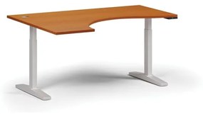 Výškovo nastaviteľný stôl, elektrický, 675-1325 mm, ergonomický ľavý, doska 1600x1200 mm, biela podnož, čerešňa