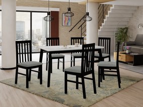 Rozkladací stôl so 6 stoličkami AL16, Morenie: biela, Poťahové látky: Hygge D91, Farby nožičiek: čierna