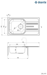 Deante ZEX_0113 - Kuchynský drez XYLO 43,5x78 cm satén