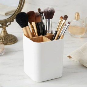 Arte Regal Kozmetický stojan s 3 prepážkami - na make-up, štetce, kefky BERILO, biely
