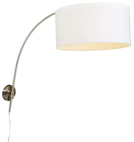 Moderná nástenná oblúková lampa oceľ s bielym tienidlom 50/50/25 nastaviteľná