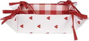 Bielo-červený károvaný košík na pečivo so srdiečkami Love It - 35*35*8 cm