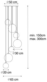 Inteligentné závesné svietidlo čierne s dymovým sklom okrúhle so 7 svetlami vrátane 7 Wifi A60 - Sandra