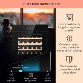 Klarstein Vinsider 30 Built-In Uno, vstavaná vinotéka, 77 l, 30 fliaš, nehrdzavejúca oceľ