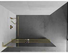 Mexen Kioto+ L, sprchová zástena Walk-In s poličkou a vešiakom 70 x 200 cm, 8mm sklo vzor zrkadlo, zlatý lesklý profil,800-070-123-50-50