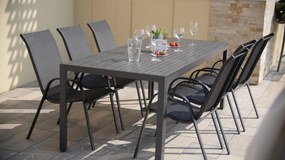 TEXIM Záhradná jedálenská zostava - stôl VIKING XL + 6x stolička RAMADA, hliník + umelé drevo / oceľ + textil