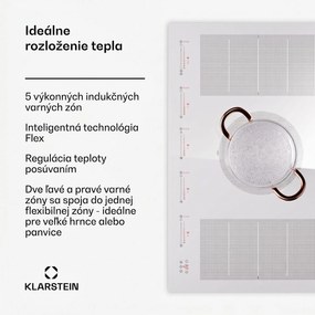 Klarstein Masterzone 90 Flex, indukčná varná doska, max. 12 600 W, vstavaná, 5 zón, 2 Flex zóny, technológia ThermoBoost, Smart Flex