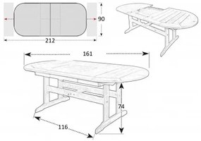 Doppler DOVER - záhradný drevený rozkladací stôl zo severskej borovice 160/210 x 90 x 74 cm