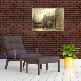 Sklenený obraz - Skica mestečka (70x50 cm)