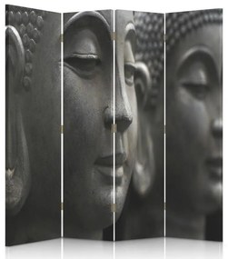 Ozdobný paraván, Buddhova kamenná tvář - 145x170 cm, štvordielny, klasický paraván