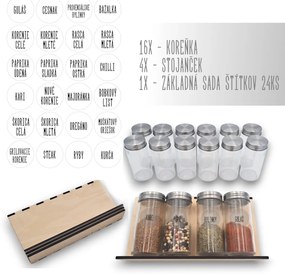 Orion Sada 16ks koreničiek PIMEN 80ml + 4ks organizér na koreničky VASKY (nízky) + sada 24ks štítkov