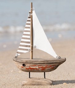 Ib Laursen Drevená dekorácia Ship Nautico White/Striped Red