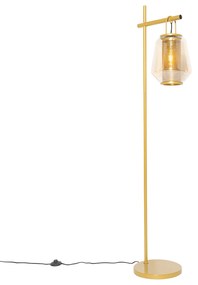 Art Deco stojaca lampa zlatá s jantárovým sklom - Kevin