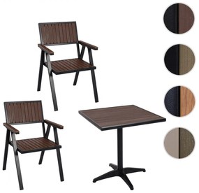 Set 2 záhradných stoličiek a stolíka HWC-J95, hliník imitácia dreva - čierna, teak