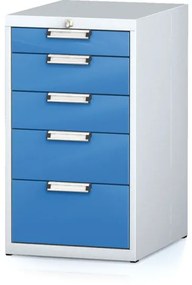 Alfa 3 Dielenský zásuvkový box na náradie MECHANIC, 5 zásuviek, 480 x 600 x 840 mm, modré dvere