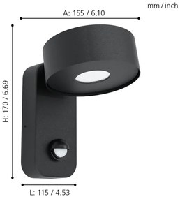 Eglo 98738 - LED Vonkajšie nástenné svietidlo so senzorom PALOSCO LED/6W/230V IP44