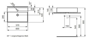 Ideal Standard Strada - Umývadlová misa 600x420 mm, s prepadom, biela K078101