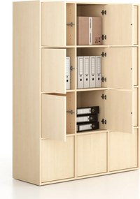 Kancelárska skriňa FRAME, 12x dvere, 1299 x 450 x 1735 mm, PUSH-lock, breza