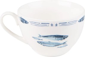 Porcelánová šálka s tanierikom s rybkami Fish Blue - 12*6*6 cm / Ø 15*2 cm / 250 ml