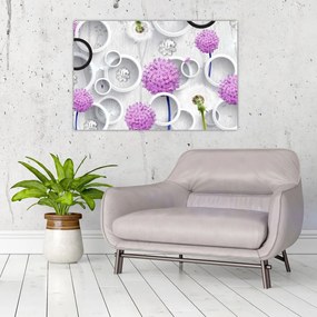 Obraz 3D abstrakcie s kruhmi a kvetinami (90x60 cm)