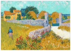Sklenený obraz - Vincent van Gogh, Farmhouse in Provence, reprodukcia (70x50 cm)