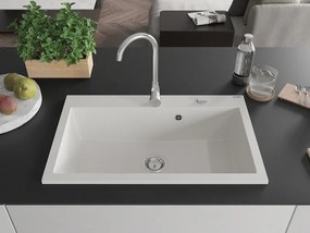 Mexen Elix žulový drez 1-komorový 800 x 500 mm, biely, sifón chróm - 6527801005-20
