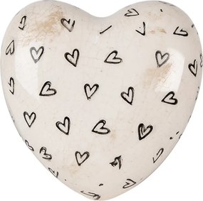 Béžová keramická dekoračná guľa so srdiečkami Hearti - Ø 12*12 cm