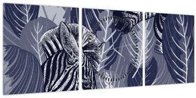 Obraz - Zebry medzi listami (s hodinami) (90x30 cm)