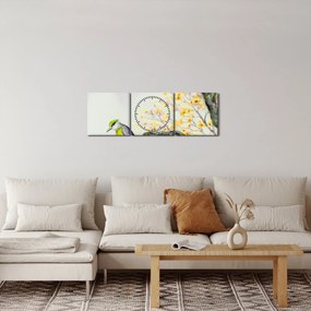 Obraz - Akvarelový vtáčik na strome (s hodinami) (90x30 cm)