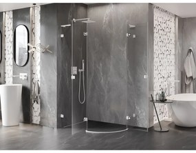 Mexen Lunar, L polkruhový sprchový kút naklápací doľava 90 x 80 cm, 8mm číre sklo, biely profil, 833L-090L-080P-20-00