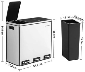 Odpadkový kôš 3x18 L (54 L) strieborný